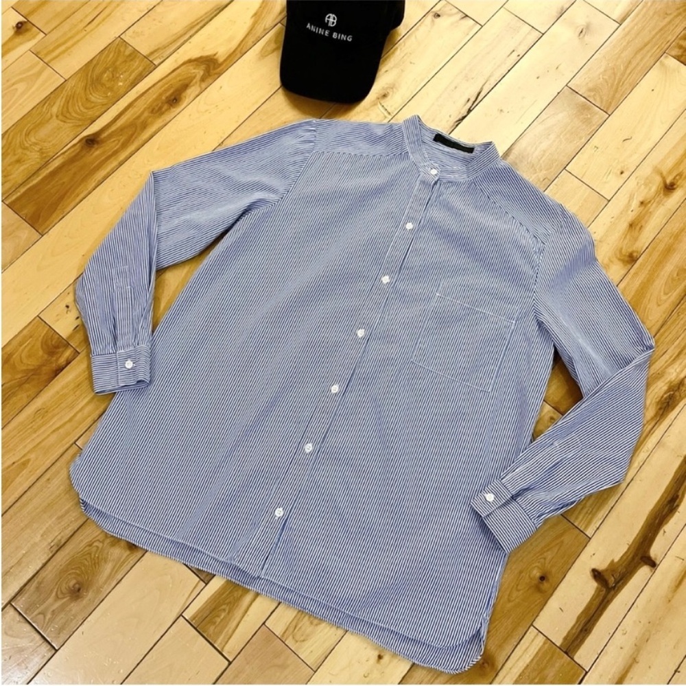 Jenni Kayne Collarless Stripe Button Down